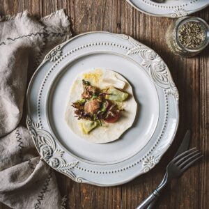 European Style Embossed Ceramic Pure White Steak Plate